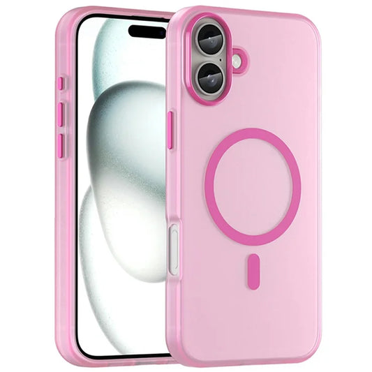iPhone 16 Plus Case Compatible with MagSafe TPU + PC Slim Matte Translucent Phone Cover - Pink