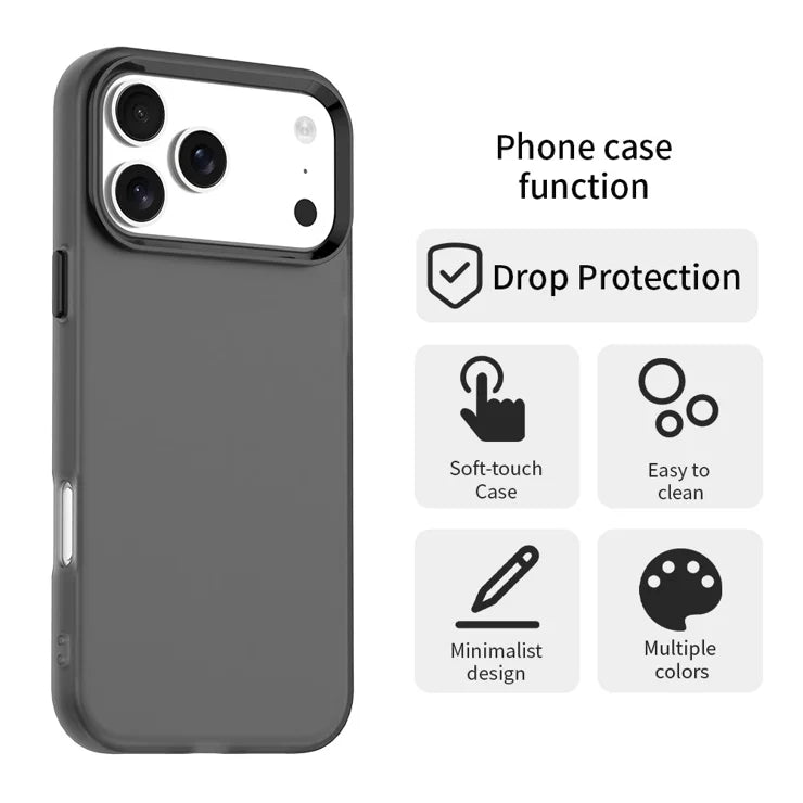 iPhone 17 Pro Case PC + TPU + PET Matte Anti-Drop Phone Back Cover - Black