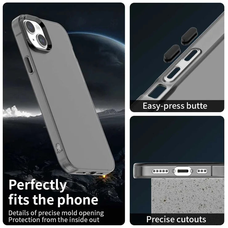iPhone 15 Plus / 14 Plus Cover PC+TPU+PET Mat Anti-Drop Telefon Bagside Cover - Sort