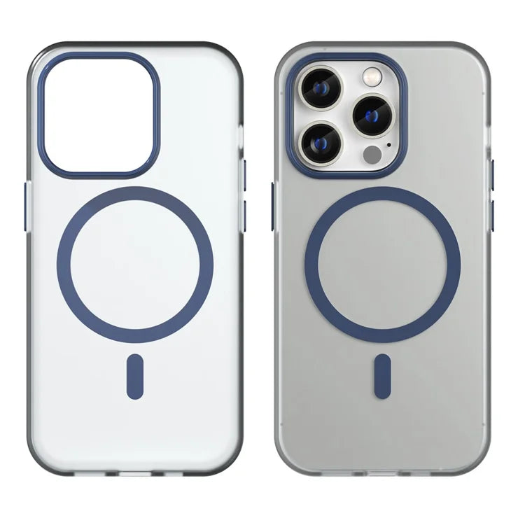 iPhone 14 Pro Translucent Matte Phone Case TPU + PC Anti-Scratch Cover - Dark Blue