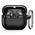 For Samsung Galaxy Buds3 Pro Silicone Case Earbuds Protective Cover with Carabiner - Black
