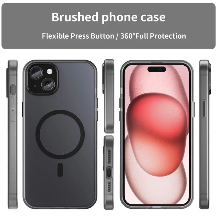 iPhone 15 Plus / 14 Plus Magnetic Case Translucent Matte Anti-Fingerprint Phone Cover - Black