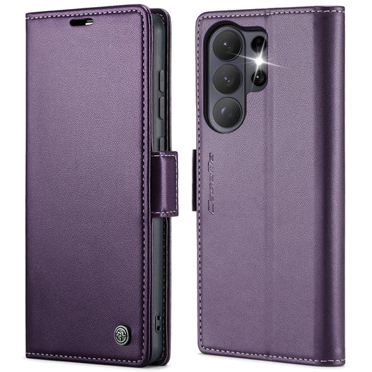CASEME Samsung Galaxy S26 Ultra -suojakotelo 023-sarja RFID-suojaus Kiiltävä jalusta Puhelimen suojus – violetti
