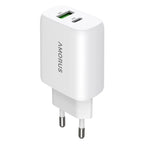 AMORUS PD 30W Type-C + QC 18W USB-A Dual Port GaN Power Adapter Fast Charging Wall Charger for Phone Tablet - EU Plug