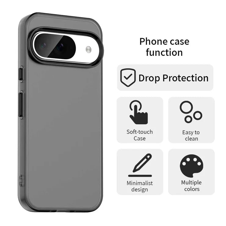 Google Pixel 9 / 9 Pro etui PC+TPU+PET mat anti-fald telefon bagcover - sort