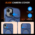 iPhone 15 Case Magnetic Case Ring Kickstand Slide Camera Cover TPU PC Hybrid Phone Shell - Blue