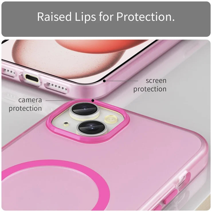 iPhone 15 Magnetic Case Matte Phone Cover Anti-Fingerprint Anti-Scratch - Pink