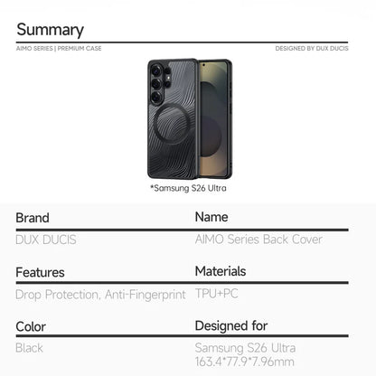 DUX DUCIS For Samsung Galaxy S26 Ultra Magnetic Case  Aimo Series PC+TPU Slim Cover (REACH Certification) - Black