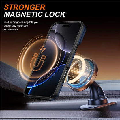 iPhone 16 Pro Cover Magnetisk Cover Ring Støtteben Skydbart Kameralåg TPU PC Hybrid Telefoncover - Blå