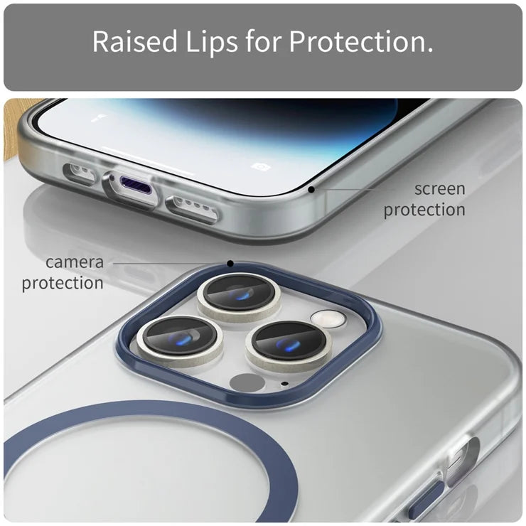 iPhone 14 Pro Translucent Matte Phone Case TPU + PC Anti-Scratch Cover - Dark Blue