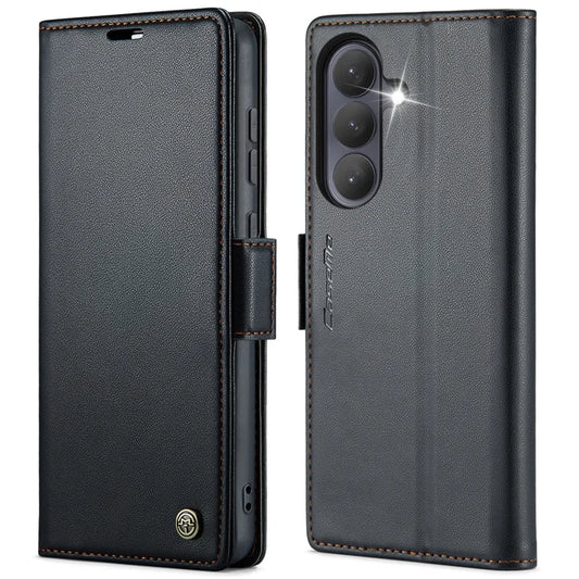 CASEME Samsung Galaxy S26+ -suojakotelo, 023 Series RFID-suojattu kiiltävä jalustallinen puhelinkotelo - musta