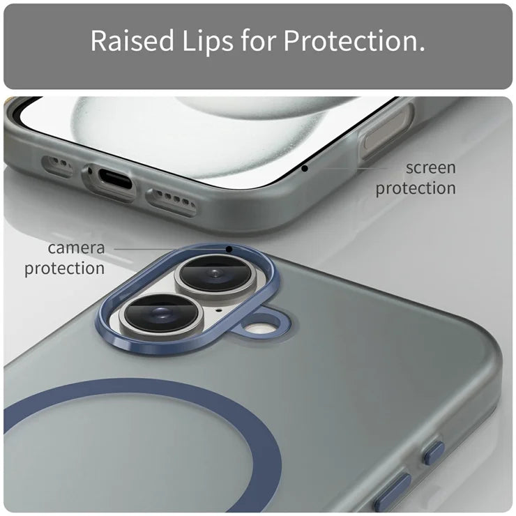 iPhone 16 Case Compatible with MagSafe TPU + PC Slim Matte Translucent Phone Cover - Dark Blue