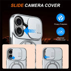 iPhone 16 Plus Case Magnetic Case Ring Kickstand Slide Camera Cover TPU PC Hybrid Phone Shell - Silver