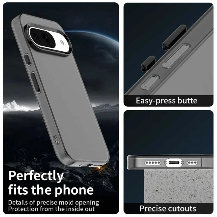 Google Pixel 9 / 9 Pro etui PC+TPU+PET mat anti-fald telefon bagcover - sort
