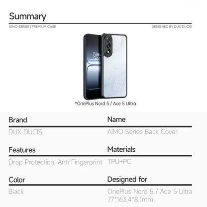 DUX DUCIS For OnePlus Ace 5 Ultra 5G / OnePlus Nord 5 5G Case  Aimo Series TPU+PC Matte Drop-proof Phone Cover (REACH Certification) - Black