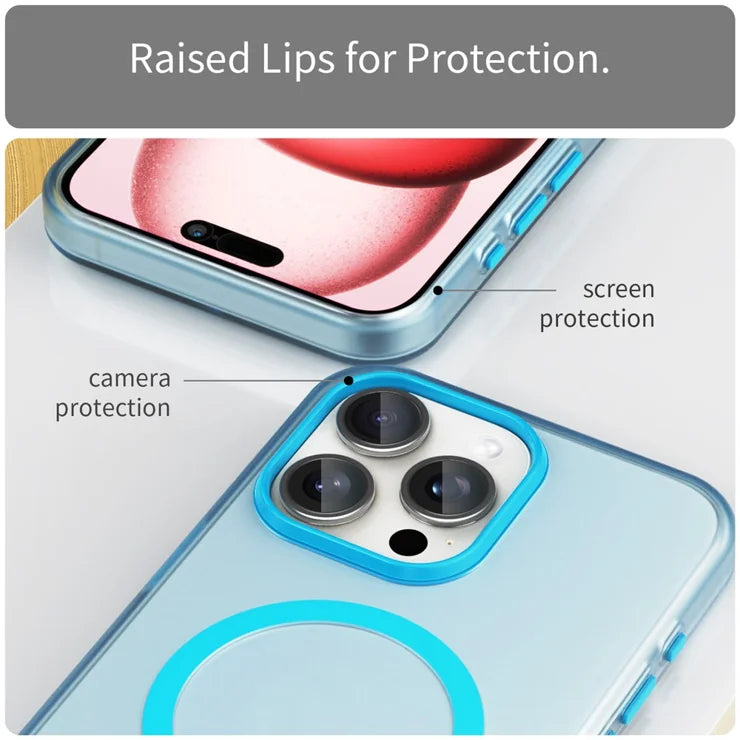iPhone 15 Pro Max Translucent Case Magnetic Phone Cover Compatible with MagSafe - Blue