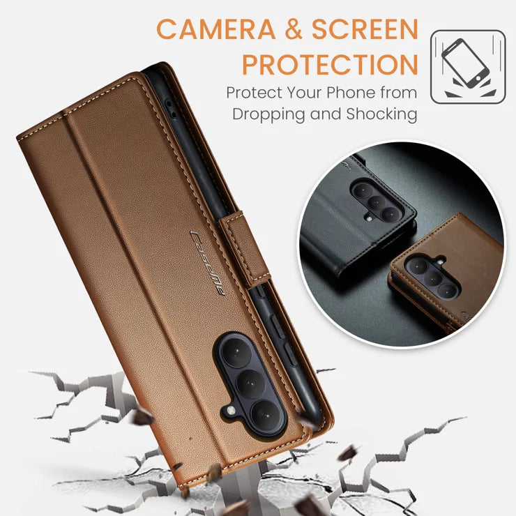 CASEME For Samsung Galaxy S26+ Case  023 Series RFID Blocking Glossy Stand Phone Cover - Brown