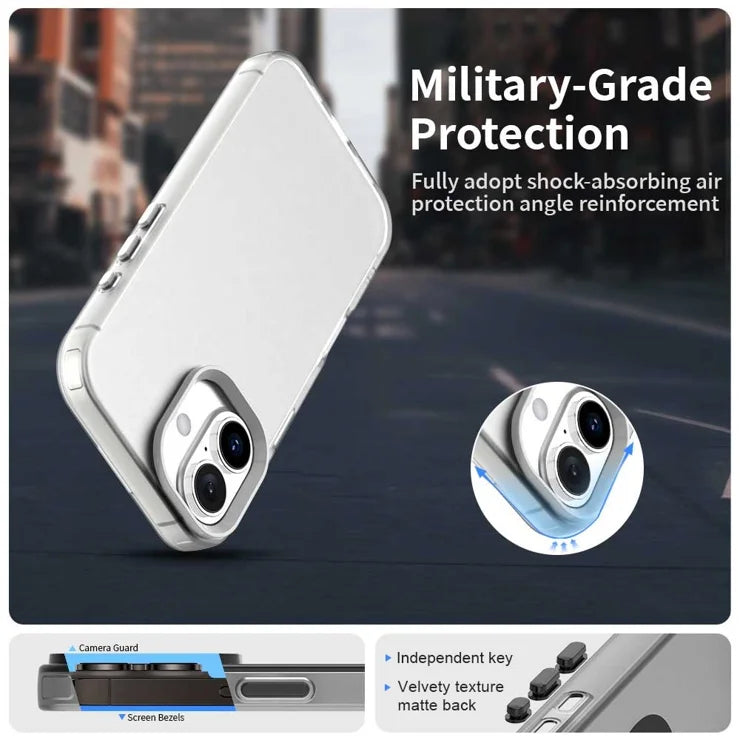 iPhone 16 Plus Cover PC+TPU+PET Mat Anti-Tab Telefonbagcover - Hvid