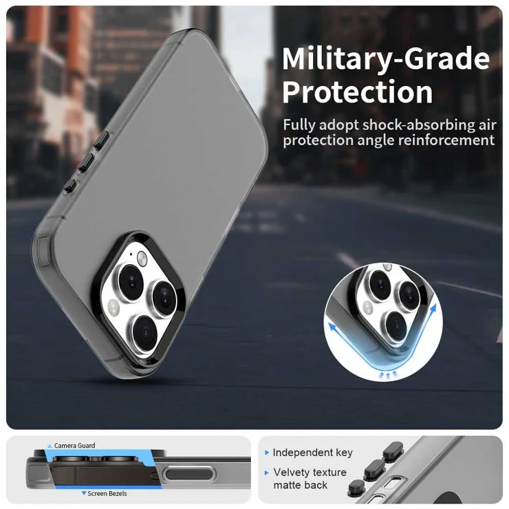 iPhone 16 Pro Case PC+TPU+PET Matte Anti-Drop Phone Back Cover - Black