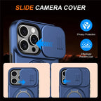 iPhone 16 Pro Case Magnetic Case Ring Kickstand Slide Camera Cover TPU PC Hybrid Phone Shell - Blue