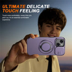 iPhone 15 Case Magnetic Case Ring Kickstand Slide Camera Cover TPU PC Hybrid Phone Shell - Purple