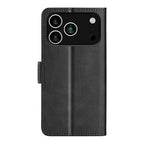 For iPhone 17 Pro Case Calf Texture Leather Wallet Phone Cover - Black