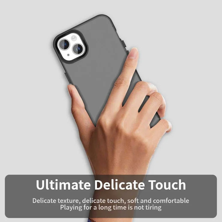 iPhone 15 Plus / 14 Plus Cover PC+TPU+PET Mat Anti-Drop Telefon Bagside Cover - Sort