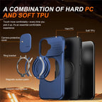 iPhone 17 Case Magnetic Case Ring Kickstand Slide Camera Cover TPU PC Hybrid Phone Shell - Blue