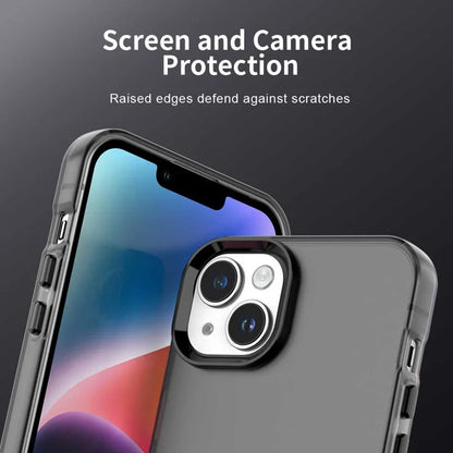 iPhone 15 Plus / 14 Plus Cover PC+TPU+PET Mat Anti-Drop Telefon Bagside Cover - Sort