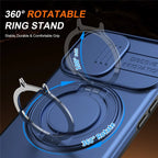 iPhone 17 Case Magnetic Case Ring Kickstand Slide Camera Cover TPU PC Hybrid Phone Shell - Blue