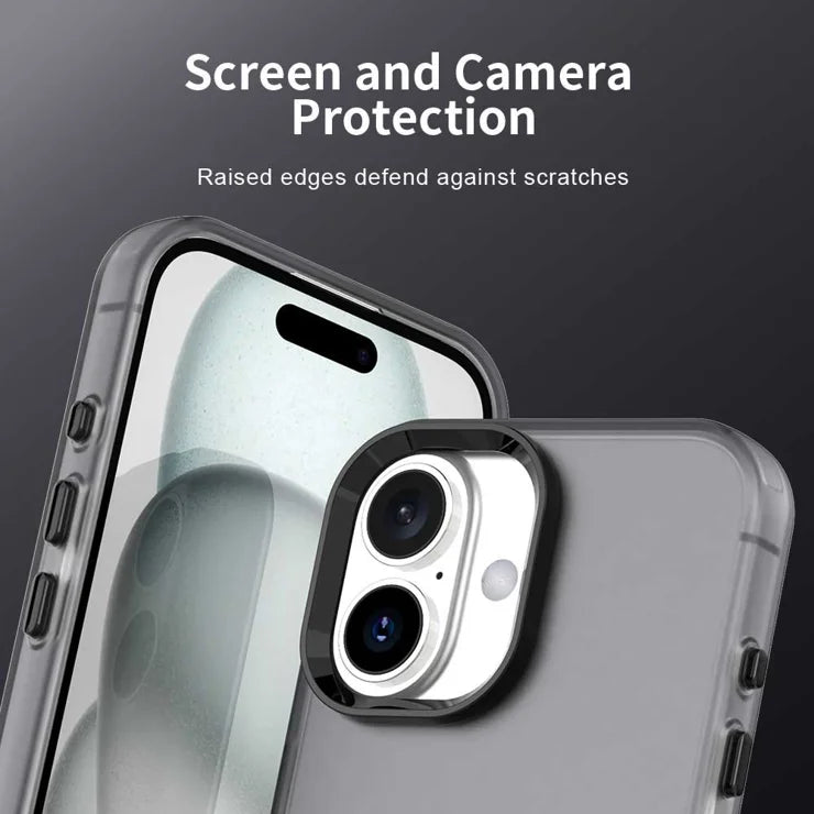 iPhone 16 Plus Case PC+TPU+PET Matte Anti-drop Phone Back Cover - Black