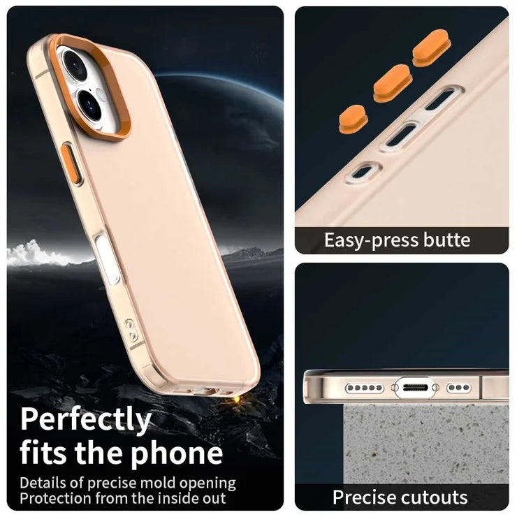 iPhone 16 Case PC+TPU+PET Matte Anti-Drop Phone Back Cover - Orange