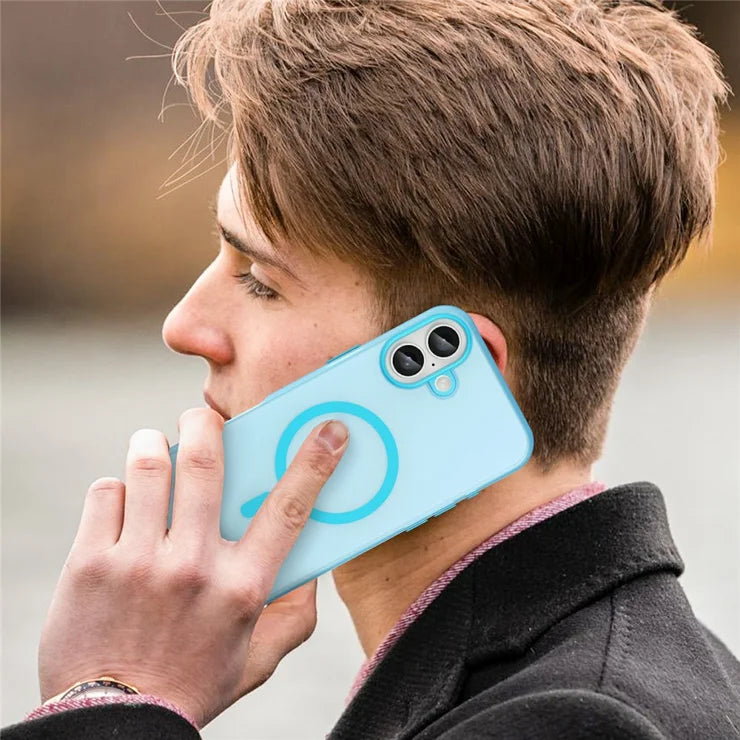 iPhone 16 Plus Case Compatible with MagSafe TPU + PC Slim Matte Translucent Phone Cover - Blue