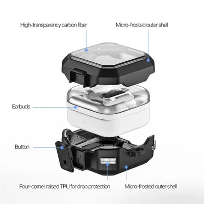 DUX DUCIS SECE Series For Samsung Galaxy Buds4 / Buds4 Pro Case Shockproof PC + TPU Earphone Cover with Metal Hook - Black