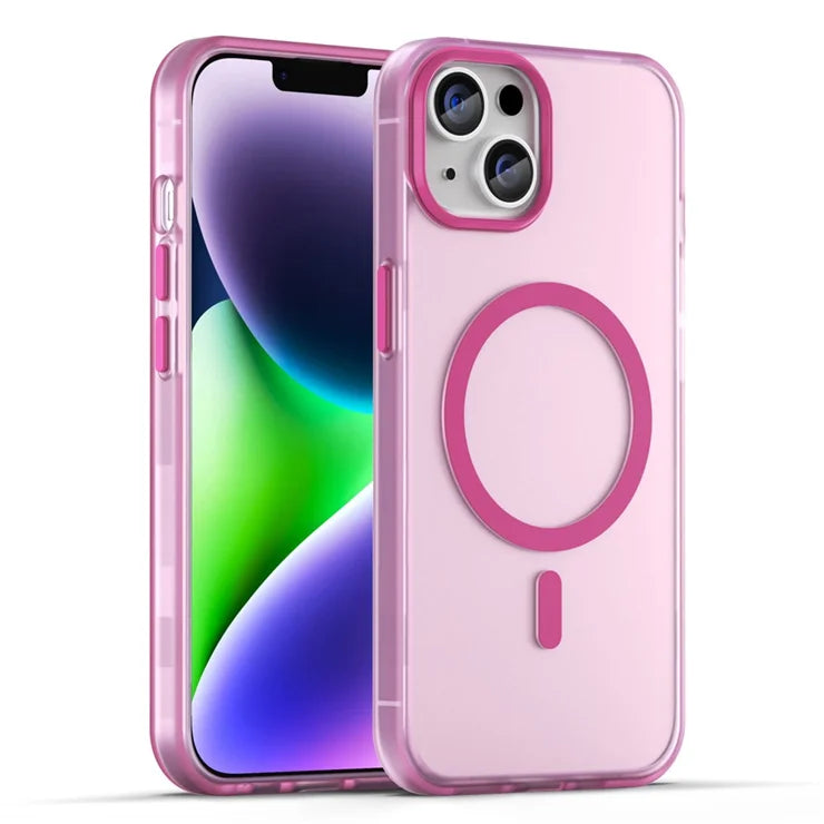 iPhone 14 Translucent Phone Case Matte Design Compatible with MagSafe Wireless Charging - Pink