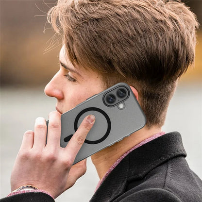 iPhone 16 Case Compatible with MagSafe TPU + PC Slim Matte Translucent Phone Cover - Black