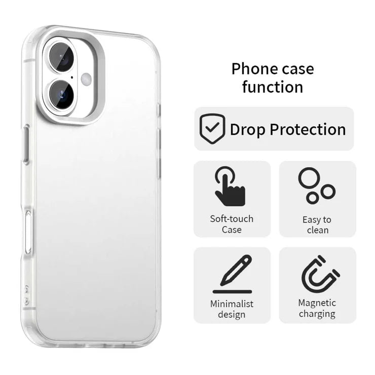 iPhone 16 Plus Cover PC+TPU+PET Mat Anti-Tab Telefonbagcover - Hvid