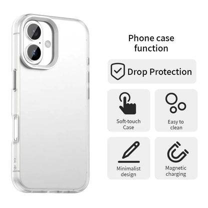 iPhone 16 Plus Cover PC+TPU+PET Mat Anti-Tab Telefonbagcover - Hvid