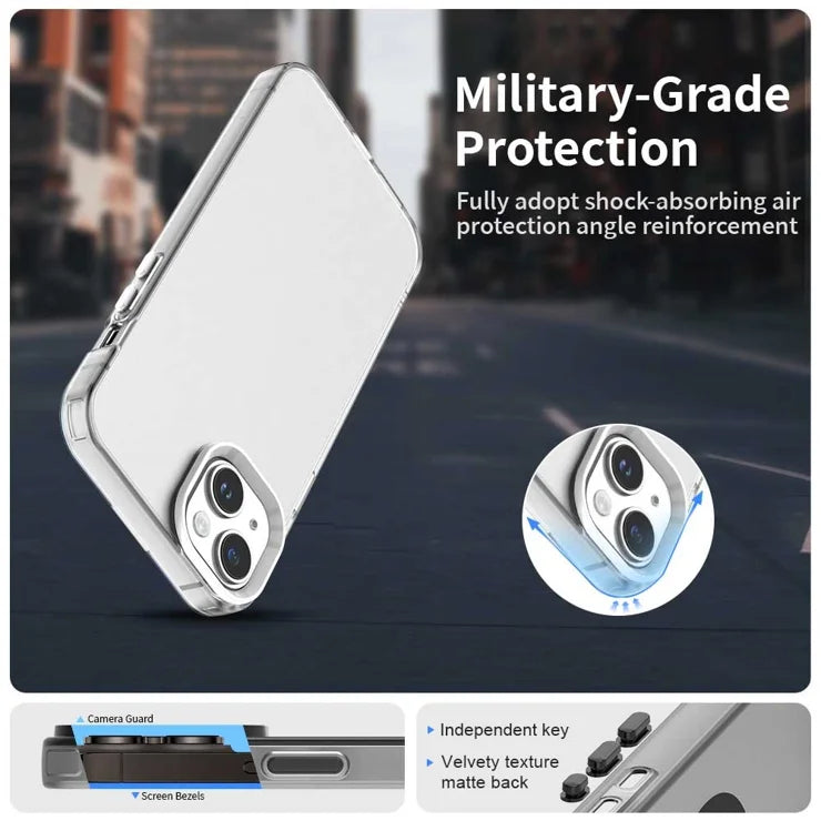 iPhone 15 Plus / 14 Plus Cover PC+TPU+PET Mat Anti-Drop Telefon Bagside Cover - Hvid