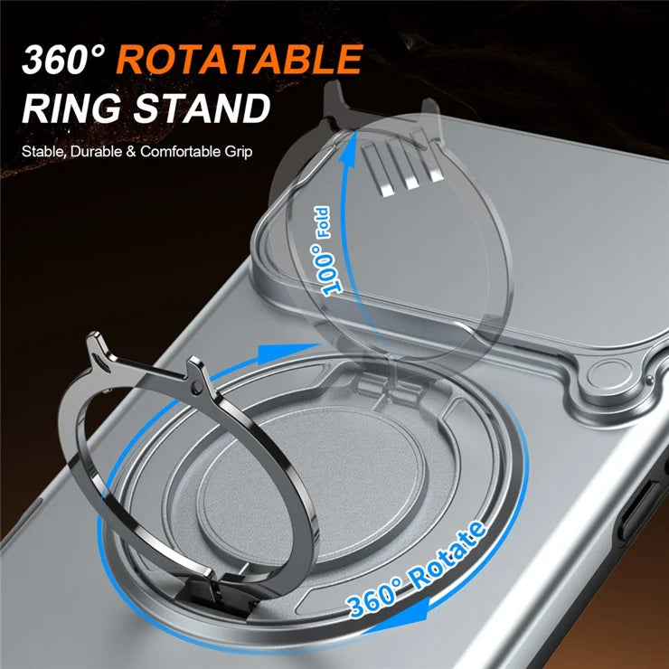 iPhone 17 Pro Max Magnetic Case Ring Kickstand Slide Camera Cover TPU PC Hybrid Phone Shell - Grey