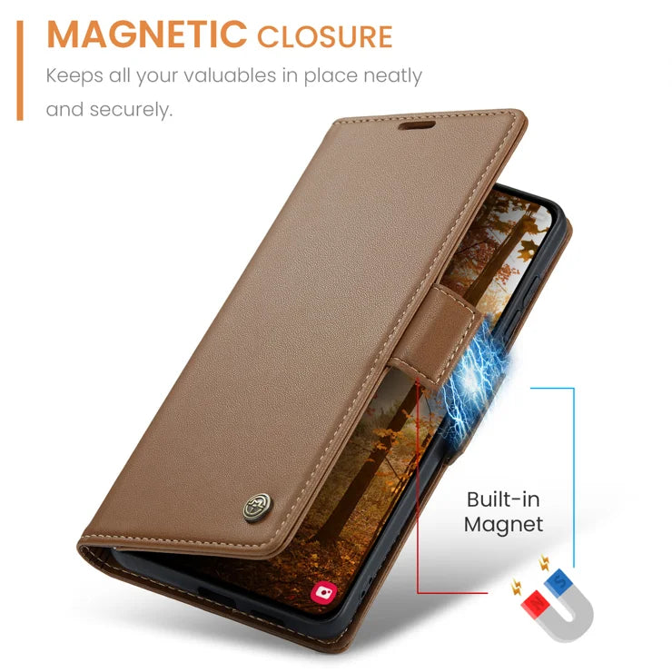 CASEME For Samsung Galaxy S26+ Case  023 Series RFID Blocking Glossy Stand Phone Cover - Brown