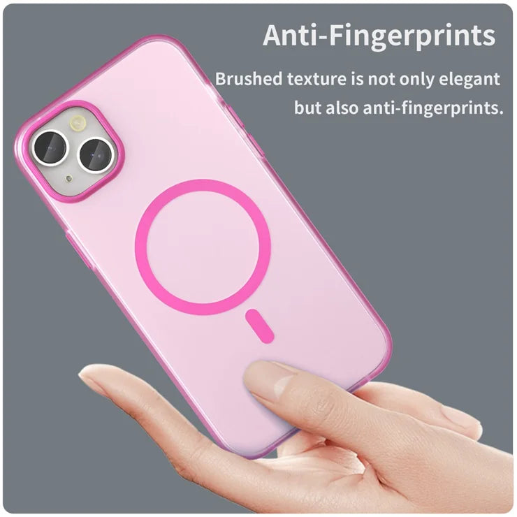 iPhone 15 Magnetic Case Matte Phone Cover Anti-Fingerprint Anti-Scratch - Pink