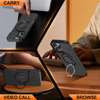 iPhone 16 Pro Max Case Magnetic Case Ring Kickstand Slide Camera Cover TPU PC Hybrid Phone Shell - Black
