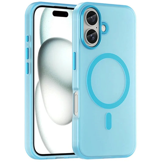 iPhone 16 Cover Kompatibel med MagSafe TPU + PC Slank Mat Gennemsigtig Telefoncover - Blå