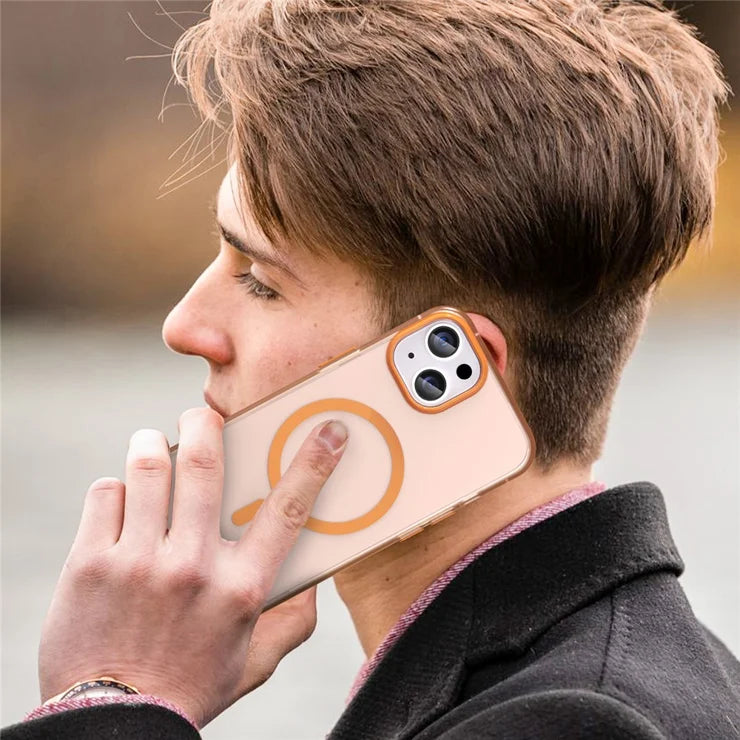 iPhone 14 Translucent Phone Case Matte Design Compatible with MagSafe Wireless Charging - Orange