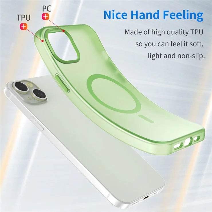 iPhone 15 Magnetic Case Matte Phone Cover Anti-Fingerprint Anti-Scratch - Fluorescent Green