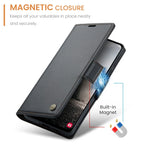 CASEME For Samsung Galaxy A56 5G Leather Case 023 RFID Blocking 3 Card Slot Mobile Cover - Black