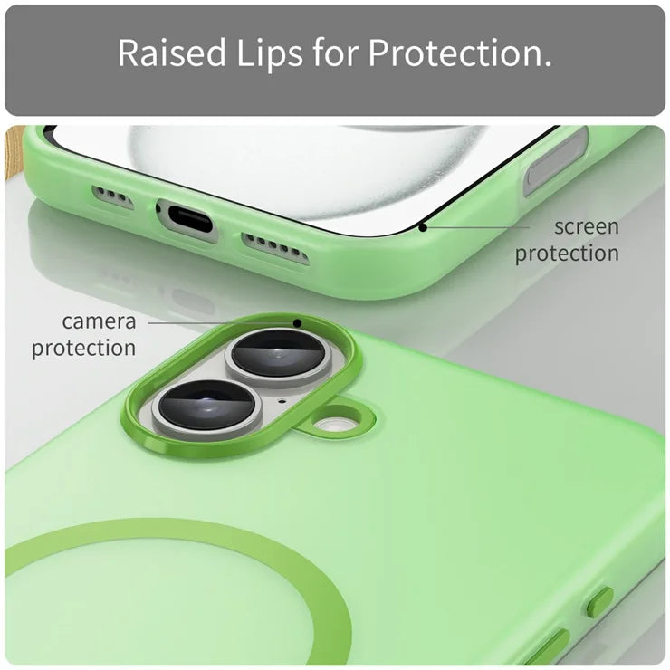 iPhone 16 Plus Case Compatible with MagSafe TPU + PC Slim Matte Translucent Phone Cover - Green