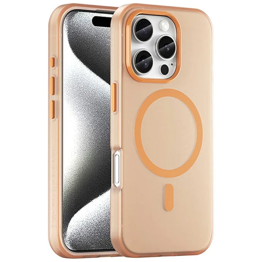 iPhone 16 Pro -kotelo, yhteensopiva MagSafen kanssa – TPU + PC ohut, mattapintainen läpinäkyvä puhelinkotelo – Oranssi