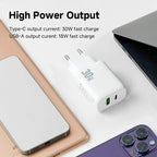 AMORUS PD 30W Type-C + QC 18W USB-A Dual Port GaN Power Adapter Fast Charging Wall Charger for Phone Tablet - EU Plug